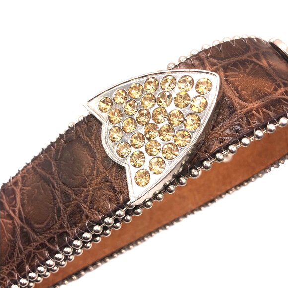 Brown Western Belt with Rhinestone Celtic Crosses & Side Studs main image 4